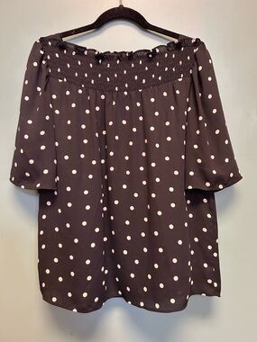 Ann Taylor Black Blouse with White Polka Dots